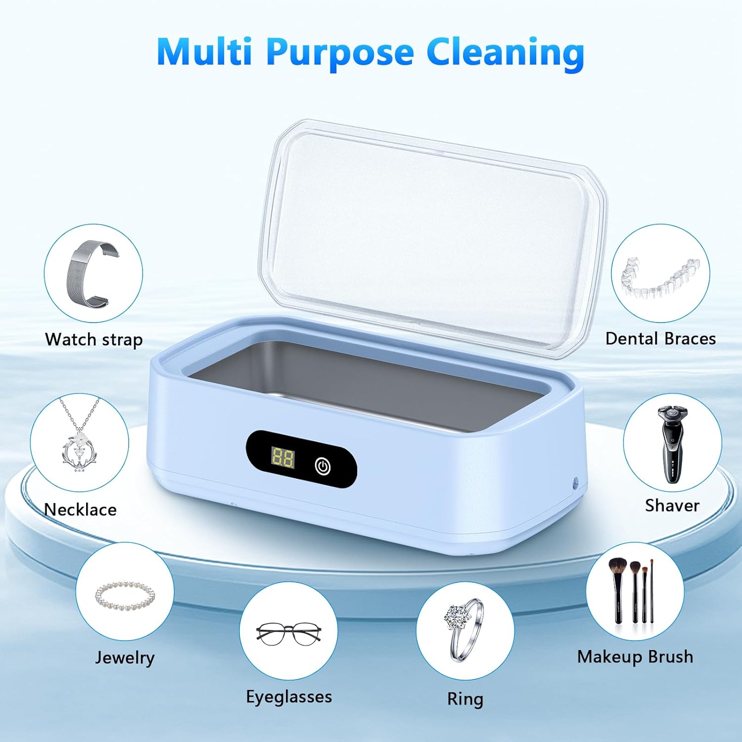 2025 Upgrade Large Capacity Ultrasonic Cleaner, 50Khz Ultrasonic Cleaner Machine with 5 Modes Timer for Glasses Dentures-304 Stainless Steel Tank, Blue