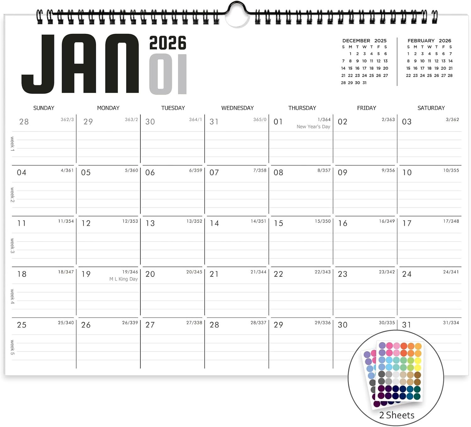 2026 Calendar, Wall Calendar 2026-2027, 18 Month Calendar January 2026 - June 2027, 14.8" X 11.5", Calendar with Twin-Wire Binding, Hanging Hook and Julian Dates (White Style)