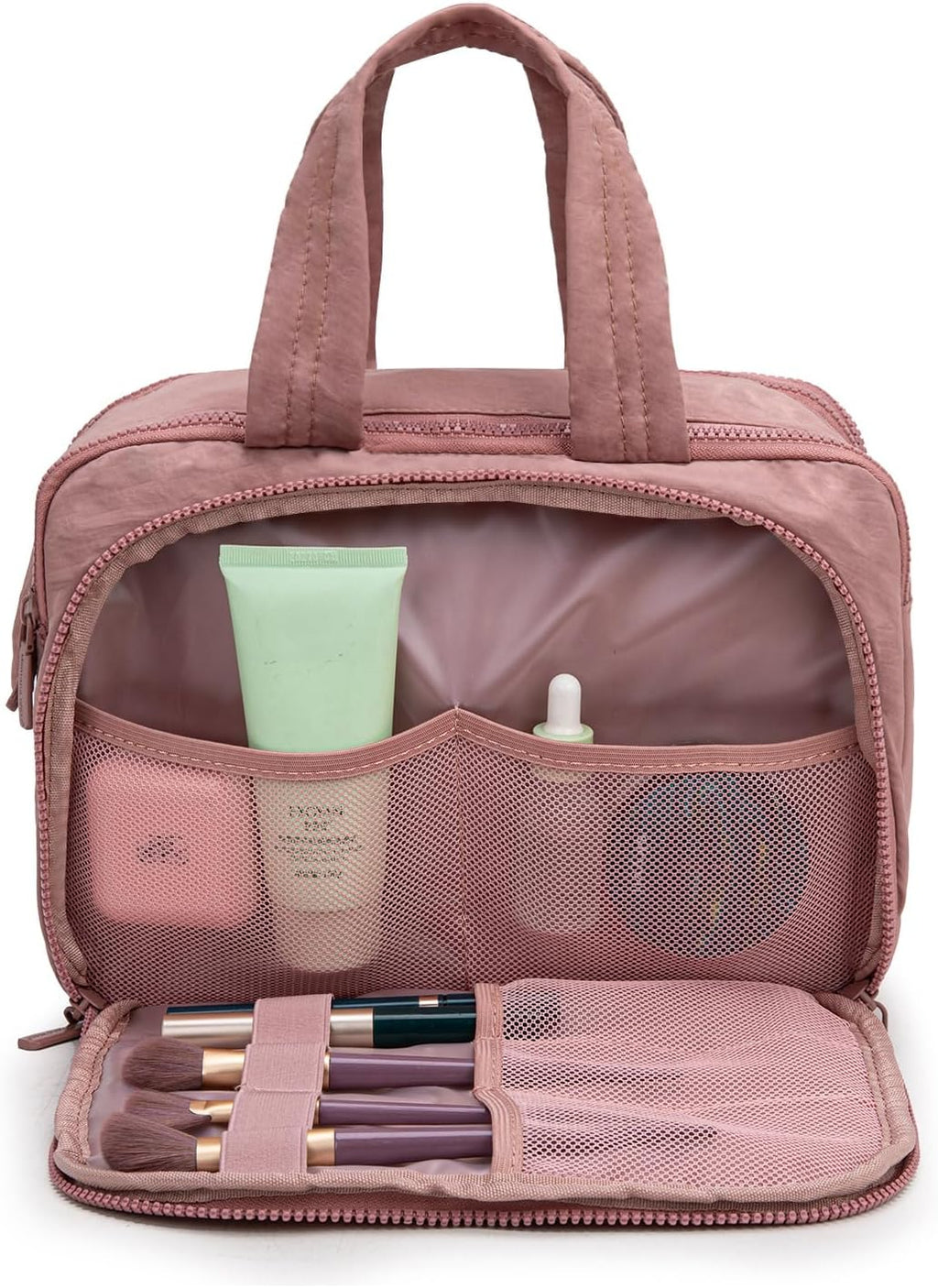 Montana West Travel Toiletry Bag Large Capacity Travel Bags Soft Dark Pink Makeup Organizer Lightweight Puffy Cosmetic Bag with Waterproof Compartment