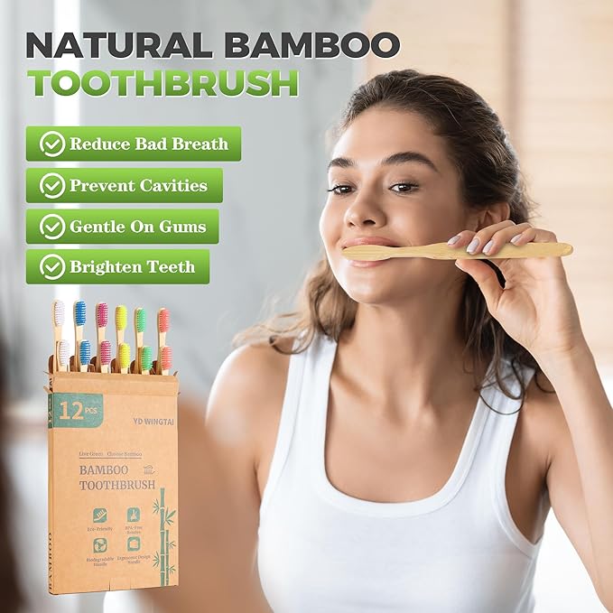 Travel Toothbrush Bamboo Colorful 12pack Wooden Natural Toothbrush Organic Plastic Free for Adults
