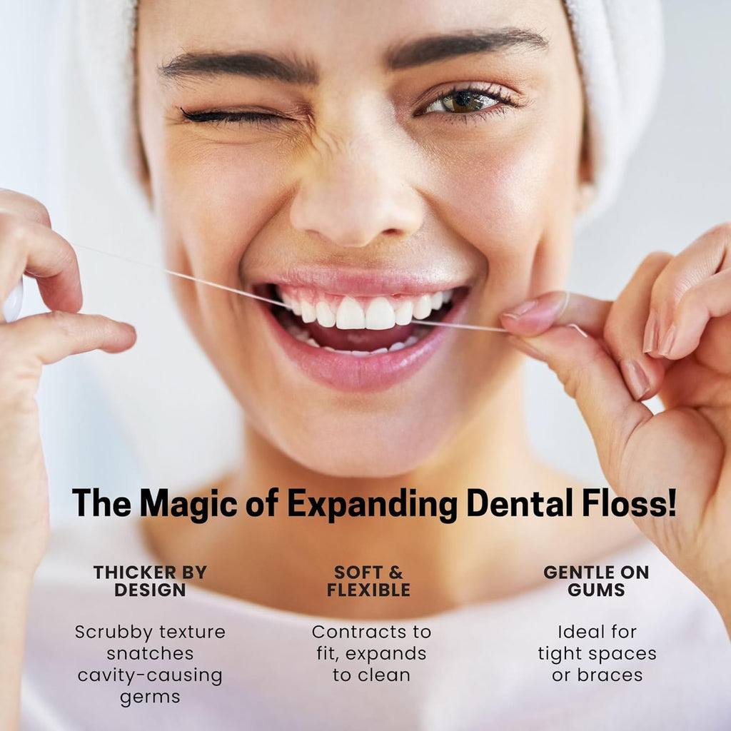 Expandable Dental Floss 3 Pack I Plastic-Free Dispenser I 50 Meter / 164 feet per Pack I Gentle Glide for Effective Cleaning I Mint Flavor