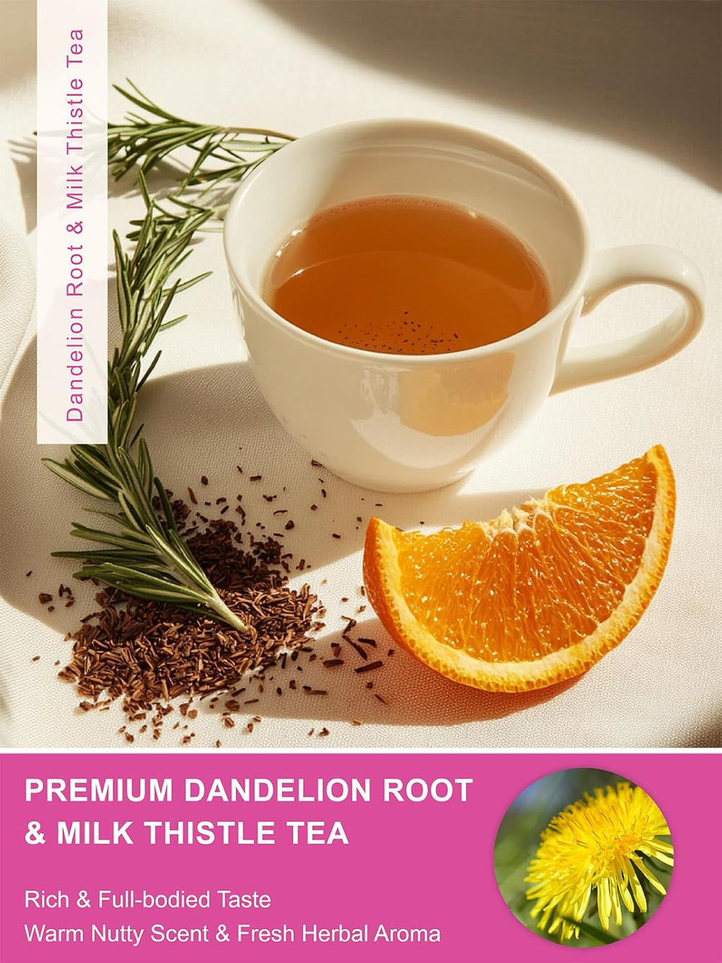 TeeLux Roasted Dandelion Root Tea with Milk Thistle & Peppermint, Smooth & Refreshing Flavor, Caffeine Free, 50 Count