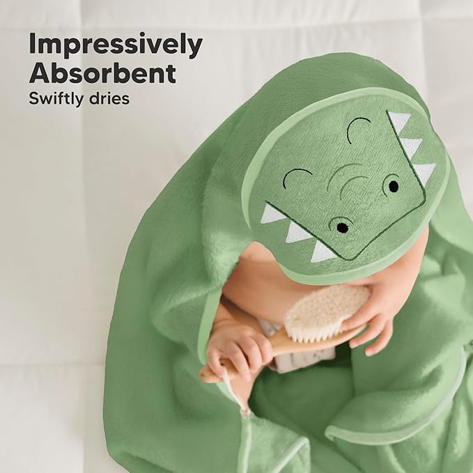 KeaBabies Hooded Baby Towel for Newborn - Viscose Derived from Bamboo Large Baby Bath Towels with Hood for Boys, Girls, Toddler, Extra Absorbent & Soft Newborn Bath Essentials (Alligator, Regular)