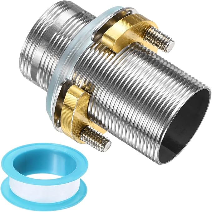 uxcell Faucet Mount Extension Shank 2.4"x 1.25" Stainless Steel Pipe Faucet Extension Nipple Locknut Kit with Stainless Steel Thick Anti-Loose Nut and Gasket Fittings for Basin