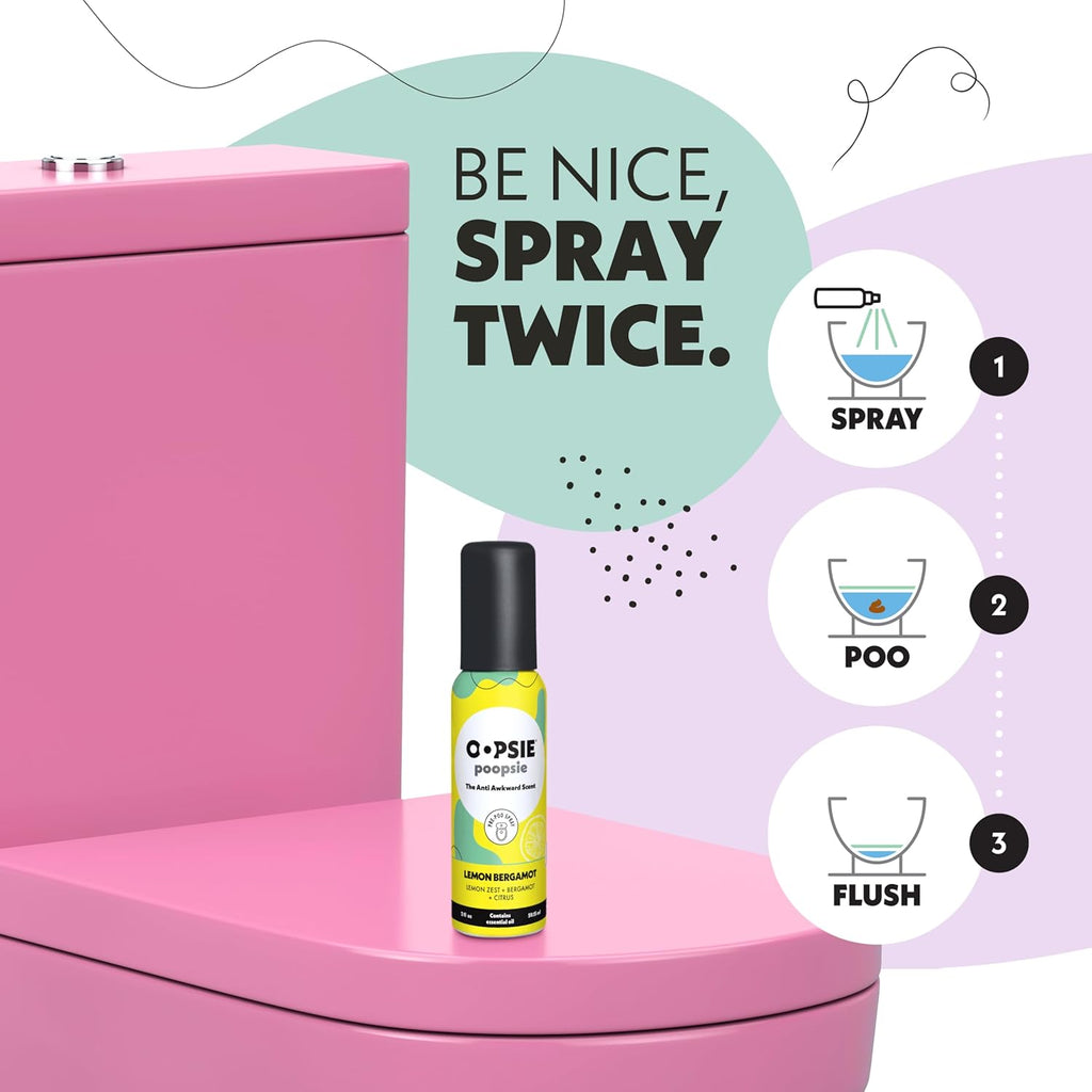 Oopsie Poopsie Toilet Spray - 4 Scents, Portable Original Odor Deodorizer Scents - Poop Spray for Toilet | Citrus, Lavender, Mint & Lemon Pre Poo Air Freshener Spray, 2oz Travel Size Bottles