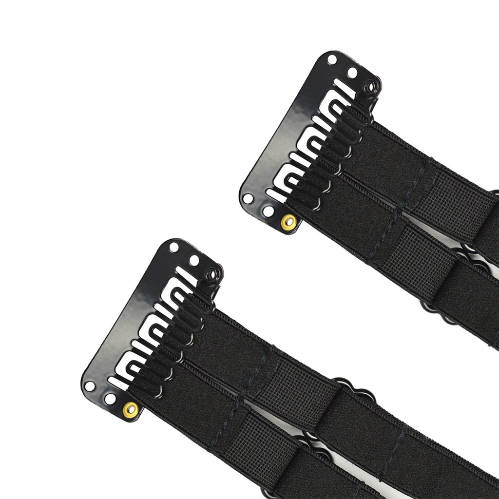 2 Pcs Facelift Bands with Clips Invisible Face Stretching Lifting Strap Adjustable Elastic Band Face Slimming Band (24cm Black Double Bands)