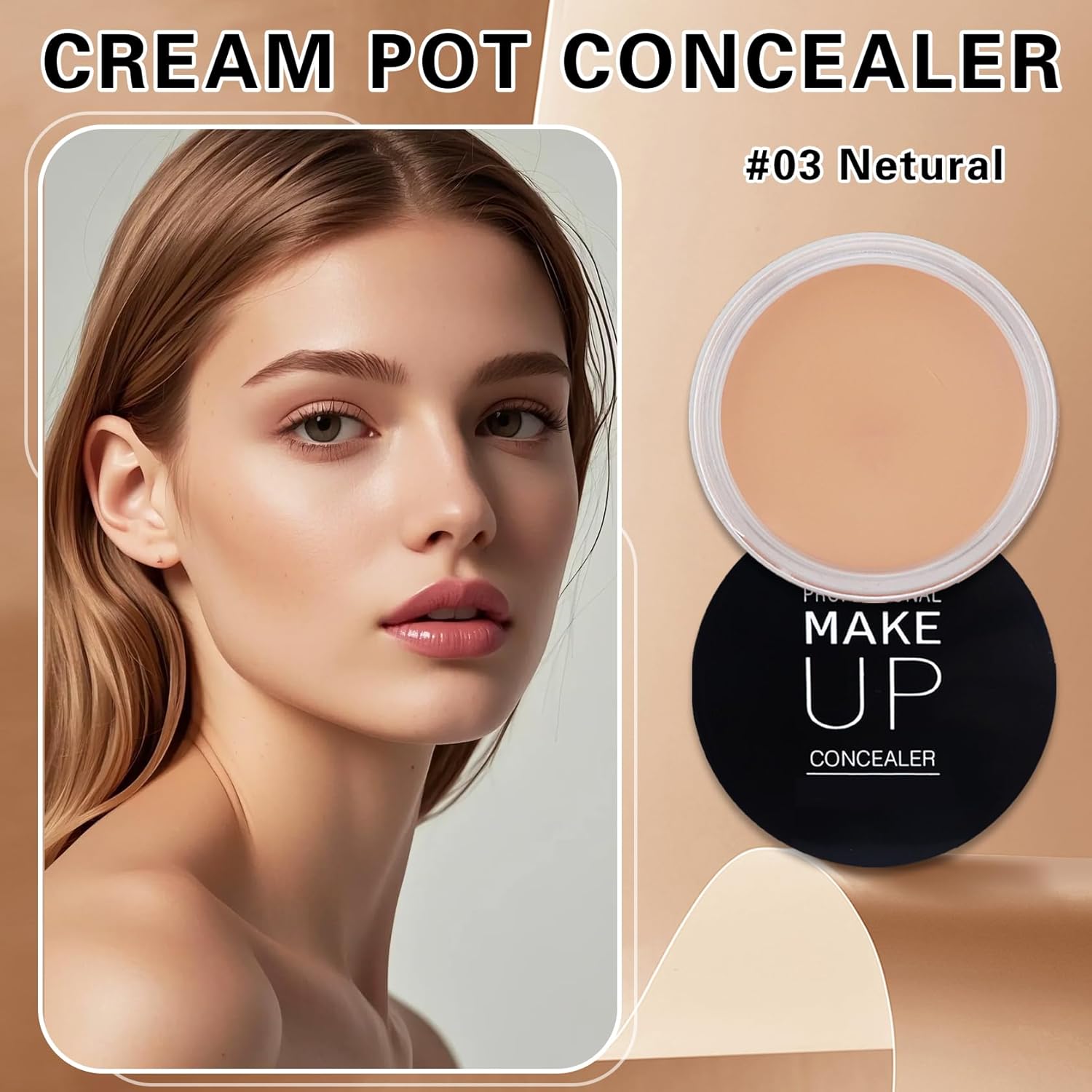 Under Eye Concealer for Dark Circles with Primer,Pot Concealer Full Coverage Tattoo Cover up Makeup,Nourishing and Moisturizing,Cruelty-free（03 Netural）