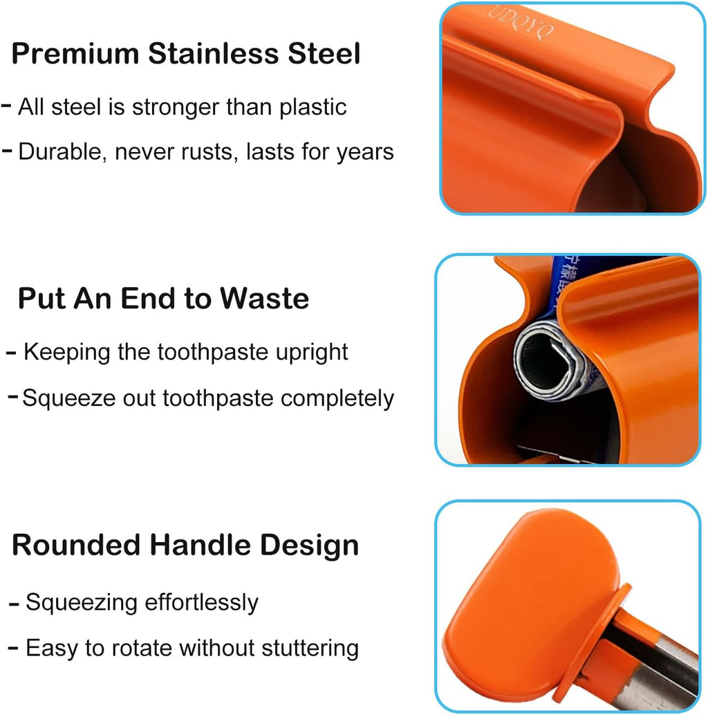 Toothpaste Squeezer - Metal Tube Squeezer Stainless Steel Tube Wringer UDQYQ Toothpaste seat Holder Stand (Orange)