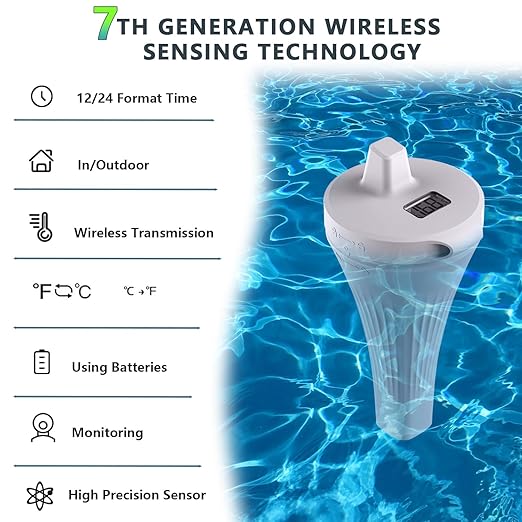2025 New Digital Pool Thermometer Floating Easy Read, IPX8 Swimming Thermometer Wireless,Water Temperature with LCD Display, Outdoor Floating Thermometers for Bath Pool Hot Tubs Fish Tank with 2m Rope
