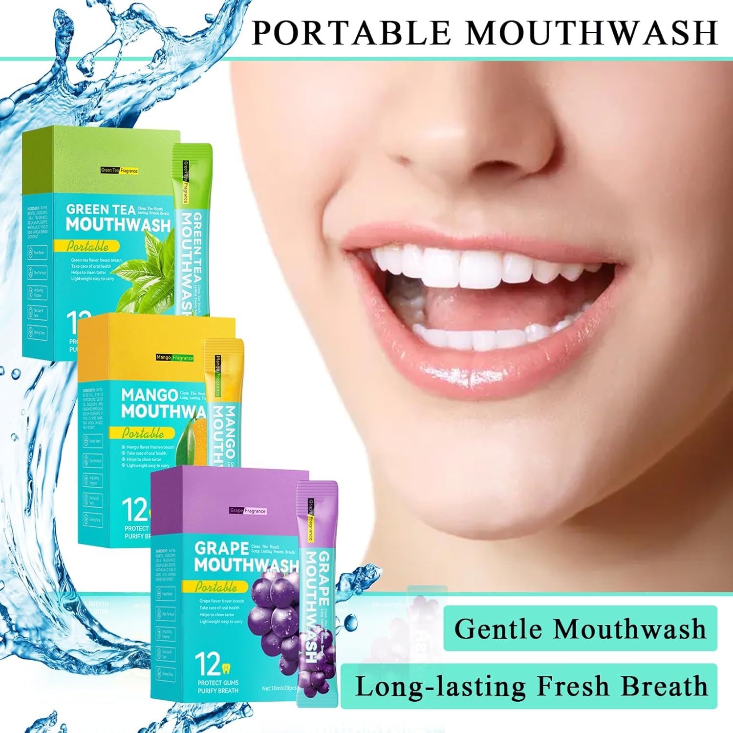 Travel Size Mouthwash,Mini Mouthwash Travel Size Bulk Portable Mouth Wash Set,Individual Small Travel Mouth Wash Packets for Fresh Breath(Pack of 60) J