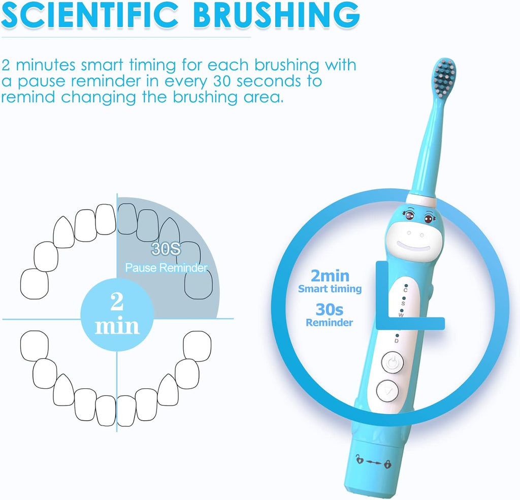 Dinosaur Toothbrush, Kids Sonic Electric Toothbrush for Children, Toddlers Boys Girls Age 3-12 with 30s Reminder, 2 Mins Timer, 5 Modes, 8 Brush Heads