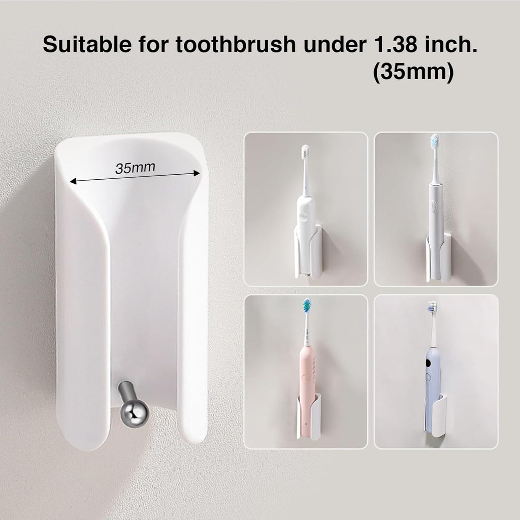 Electric Toothbrush Holder for Bathroom, Wall-Mounted Toothbrush Stand with Self-Adhesive, Compact Bathroom Caddy for Electric Toothbrushes (White-2pcs)