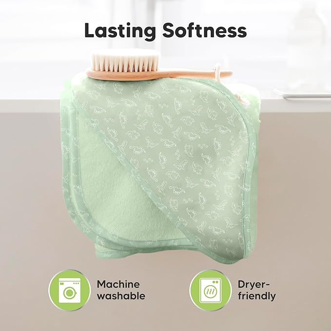 KeaBabies Hooded Baby Towel for Newborn - Viscose Derived from Bamboo Large Baby Bath Towels with Hood for Boys, Girls, Toddler, Extra Absorbent & Soft Newborn Bath Essentials (Dinos, Petite)