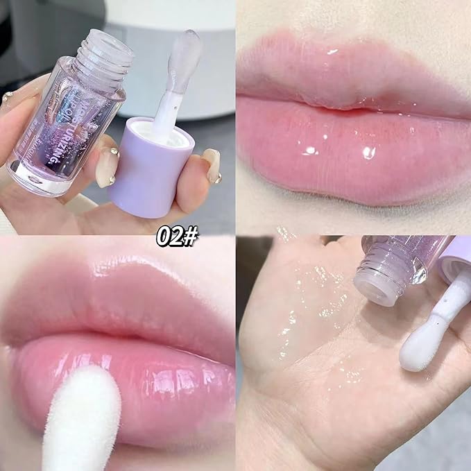 Dulele Plumping Lip Glow Oil Fruit Flavoured Transparent Toot Lip Gloss, 4PCS Moisturizing Hydrating Lip Oil Long Lasting Lip Balm and Tinting for Dry Lips