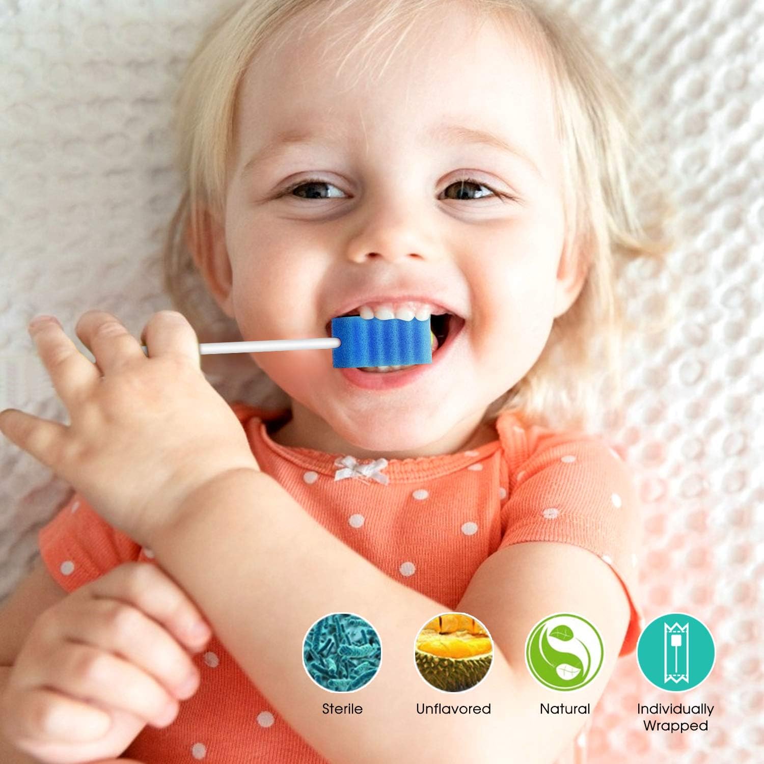 300 Pcs Oral Swabs Disposable - Longer Unflavored & Sterile Dental Sponge Swabs for Mouth Cleaning - Individually Wrapped, Medical Grade, Latex-Free for Oral Care (Blue 300)