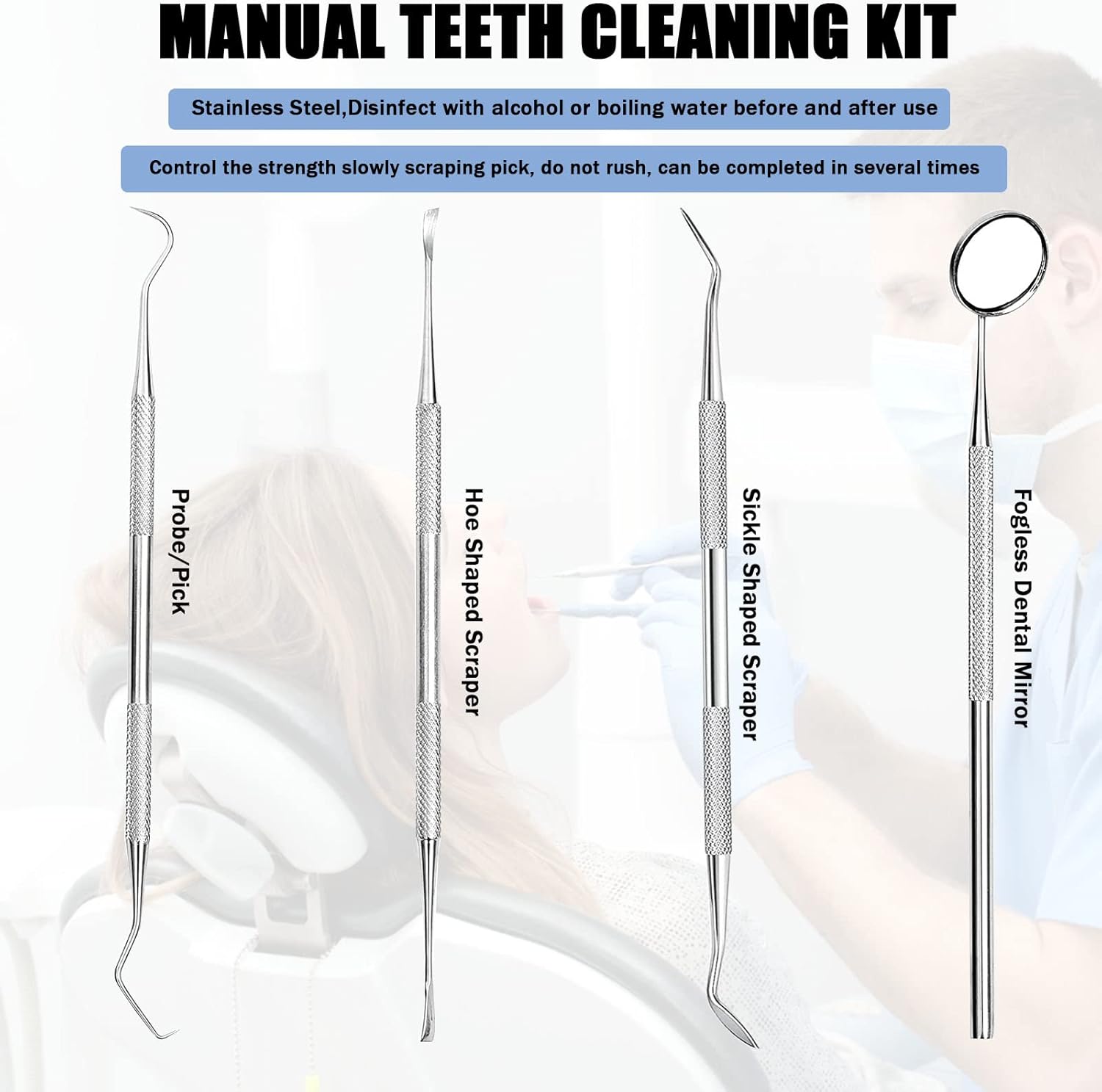 Dental Tools, Electric Tooth Polisher & Manual Teeth Cleaning Kit for Cleaning and Polishing of Tooth, All in One for Total Tooth Care, Removing Stains and Tartar & Brighten and Polish Teeth