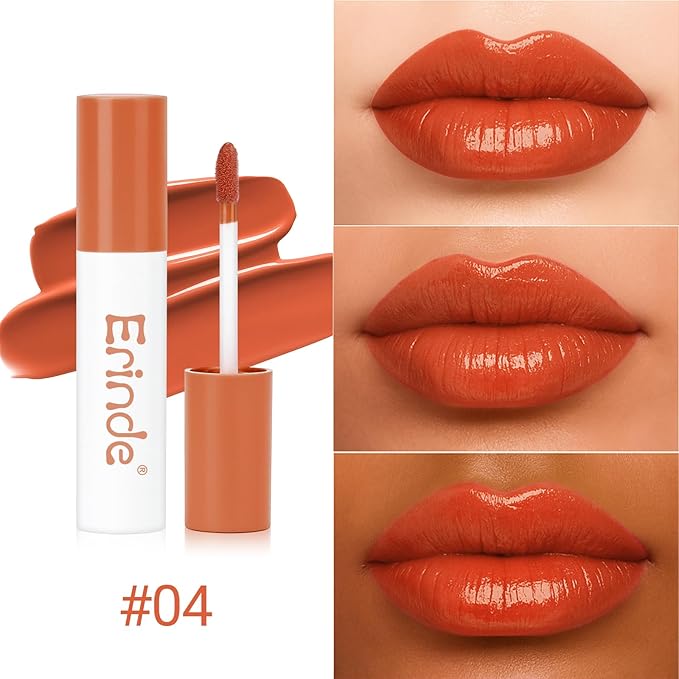 Erinde Lips Staining Lip Oil, Glossy Lip Stain, Long-Lasting Lightweight Lip Staining Oil, Moisturizing Plumping Hydrating Glossy Lip Tint, Vegan & Cruelty-Free, 04