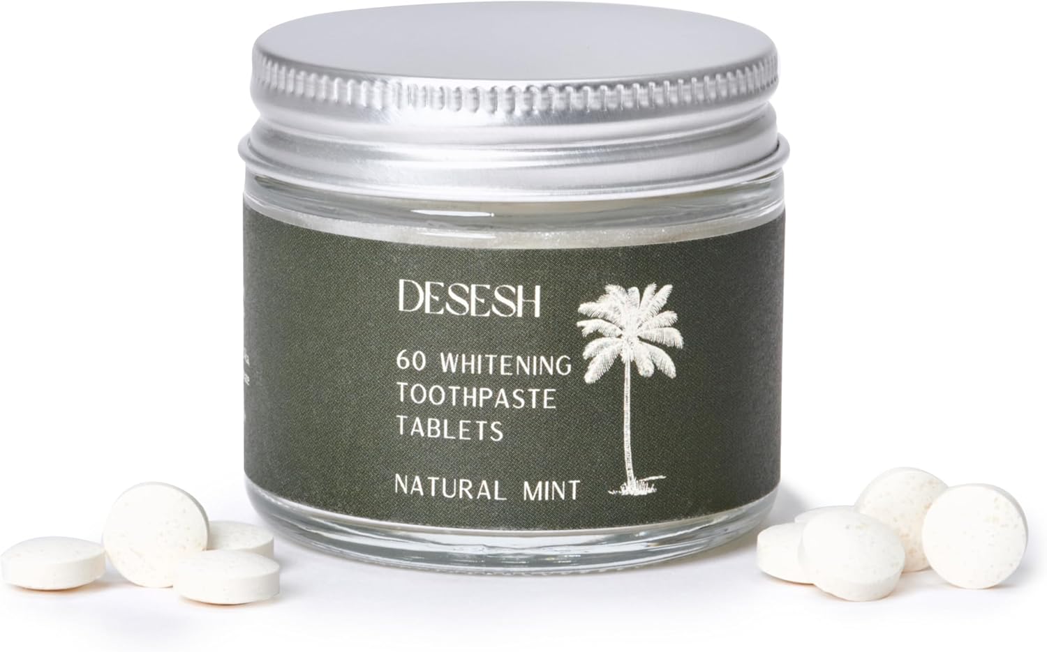 US-Made Toothpaste Tablets, New Improved SLS-Free Formula, 60 Count, Glass Jar, Natural Mint Flavor, Fluoride Free with Hydroxyapatite, Whitening