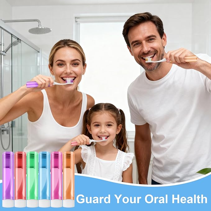 6Pcs Travel Toothbrush Kit, Mini Portable Toothbrush Set with Covers, Small Soft Folding Tooth Brush Individually Wrapped for Camping and Home, Red, Blue, Pink, Purple, Orange, Green