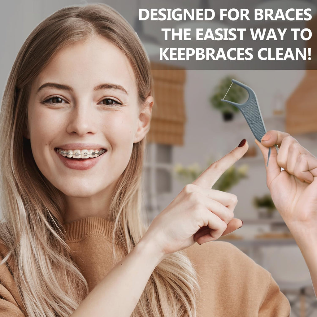 Dr. Emma Orthodontic Flossers for Braces, Ortho Dental Floss Picks, Mint Flavor 60 Count/Bag, Gray, 1 Pack