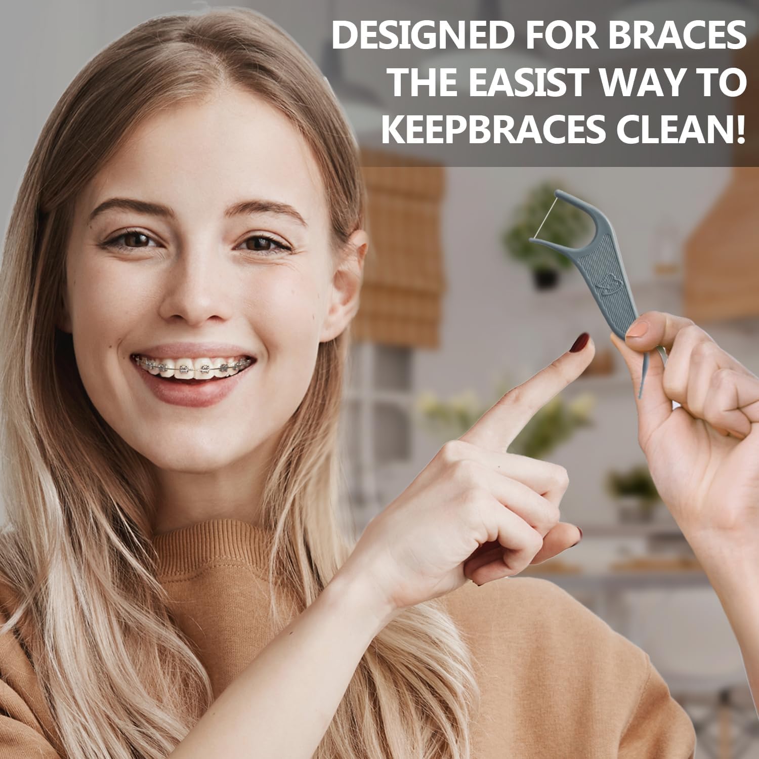 Dr. Emma Orthodontic Flossers for Braces, Ortho Dental Floss Picks, Mint Flavor 60 Count/Bag, Gray, 1 Pack