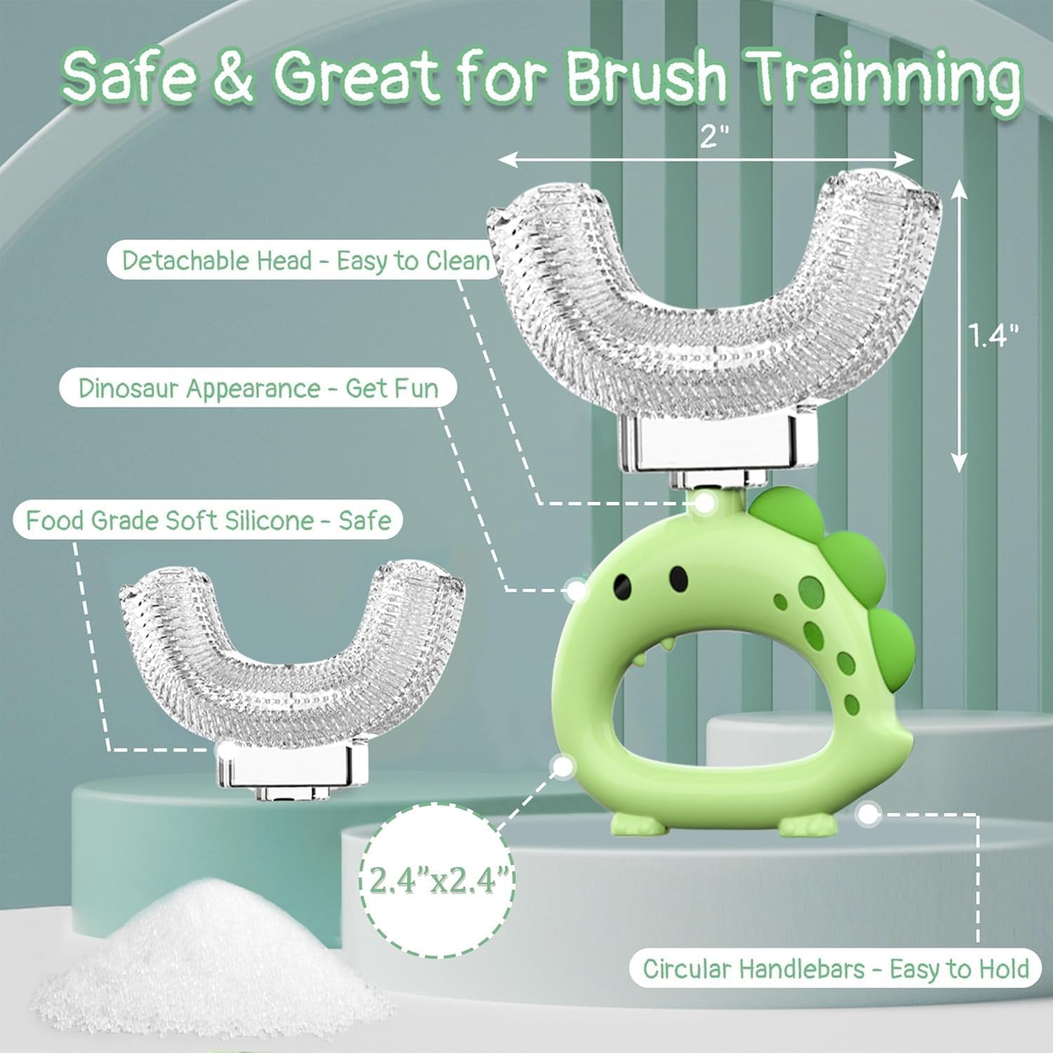 U Shaped Toothbrush - for Kids, Manual Whole Mouth Toddler Toothbrush Age 2-4 5 6 & up,Food Grade Soft Silicone Brush, 360° Oral Teeth Cleaning, Good for Dental Health, 2 Green
