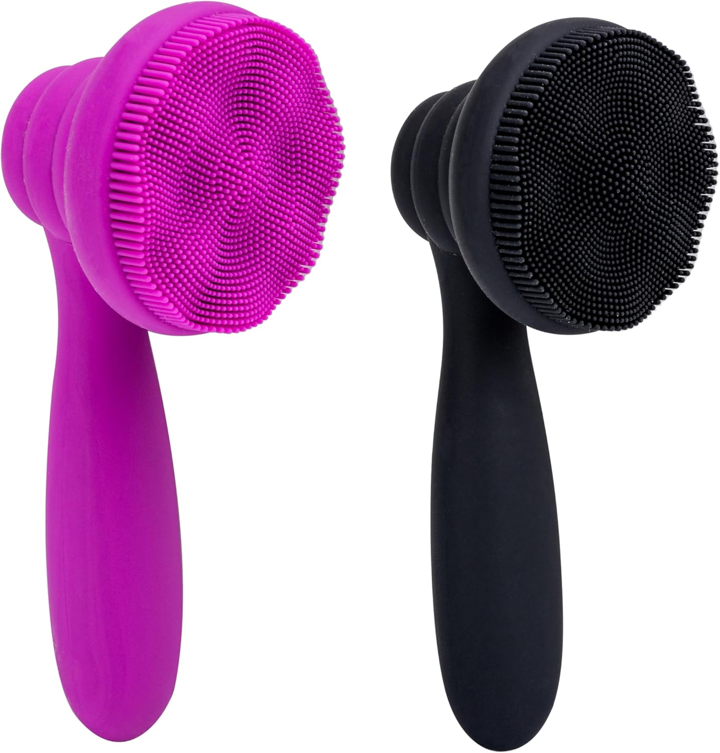 2 PC Silicone Facial Cleansing Brush Facial Scrubber Manual Exfoliating Facial Brush Face Cleanser Face Exfoliator Ultrafine Bristles for Sensitive Skin Easy to Clean Lather Well(Black&Purple)