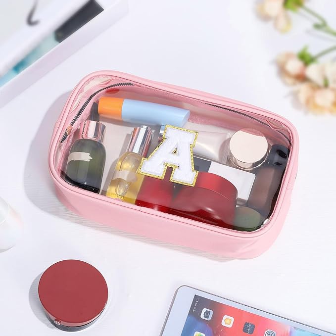 YOOLIFE Travel Toiletry Bag for Women, Pink Clear Makeup Bag Cute Make Up Bag Cosmetic Bags Skin Care Makeup Bag Organizer Birthday Gifts for Women Teacher Mother Girlfriend Initial P