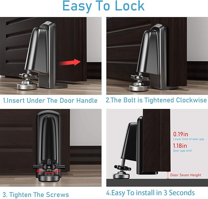 Portable Door Locks - Door Stoppers Security Door Lock Replacement Parts, Heavy Duty Door Jammer Door Blocker Device for Apartment/Travel/Hotel/Home (Black)