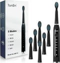 7AM2M Sonic Electric Toothbrush for Adults High Power Rechargeable Toothbrushes with 6 Brush Heads,5 Adjustable Modes, Built-in 2-Minute Smart Timer,3 Hours Fast Charge for 45Days Black
