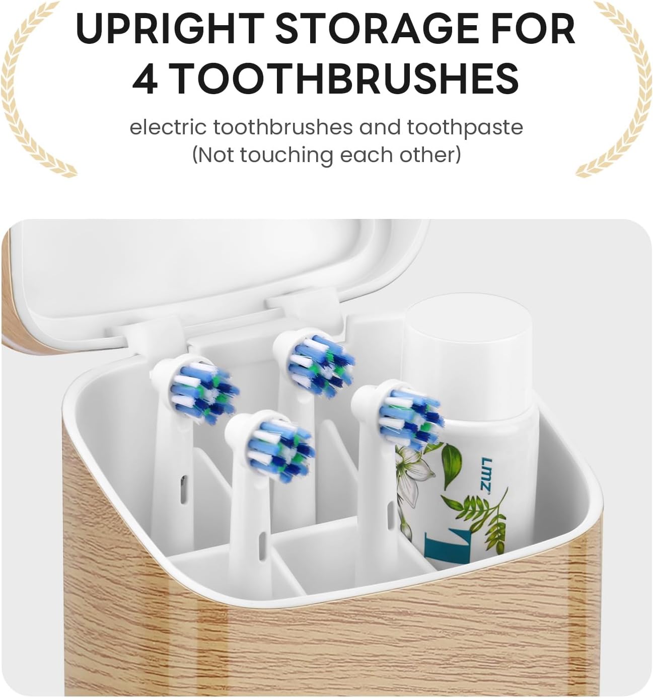 Toothbrush Holders with Cover - Electric Toothbrush Length Less Than 9 inches, 5 Slots Tooth Brush Holder for Bathroom, Detachable Toothpaste Holder Bathroom Organizers with Drainage, Wood