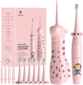 2-1 Kids Oral Clean Kit- Water Dental flosser & Electric Toothbrush Combo for Kids-Brushing & Flossing-Safe & Effective -Cute Giraffe and Monkey Theme