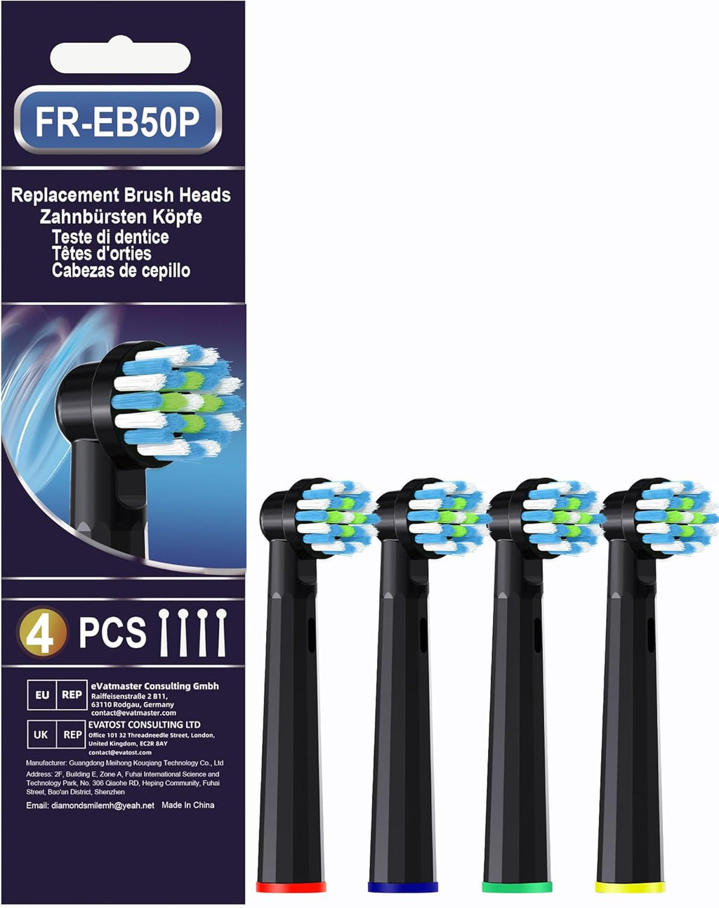 4 Pcs Replacement Toothbrush Heads Compatible with Braun Oral B Pro 1000/7000/9600/5000/3000, Precision Senesitive Brush Heads Refills for Genius X and Smart 1500 Electric Toothbrush (Black)