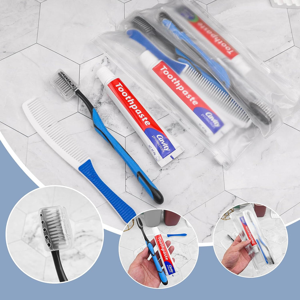 Travel Toothbrushes Kit, Individually Packaged,Toothbrush and Toothpaste Set Bulk, with Comb, Suitable for Hotels, Travel, Business Trip (60 Sets)