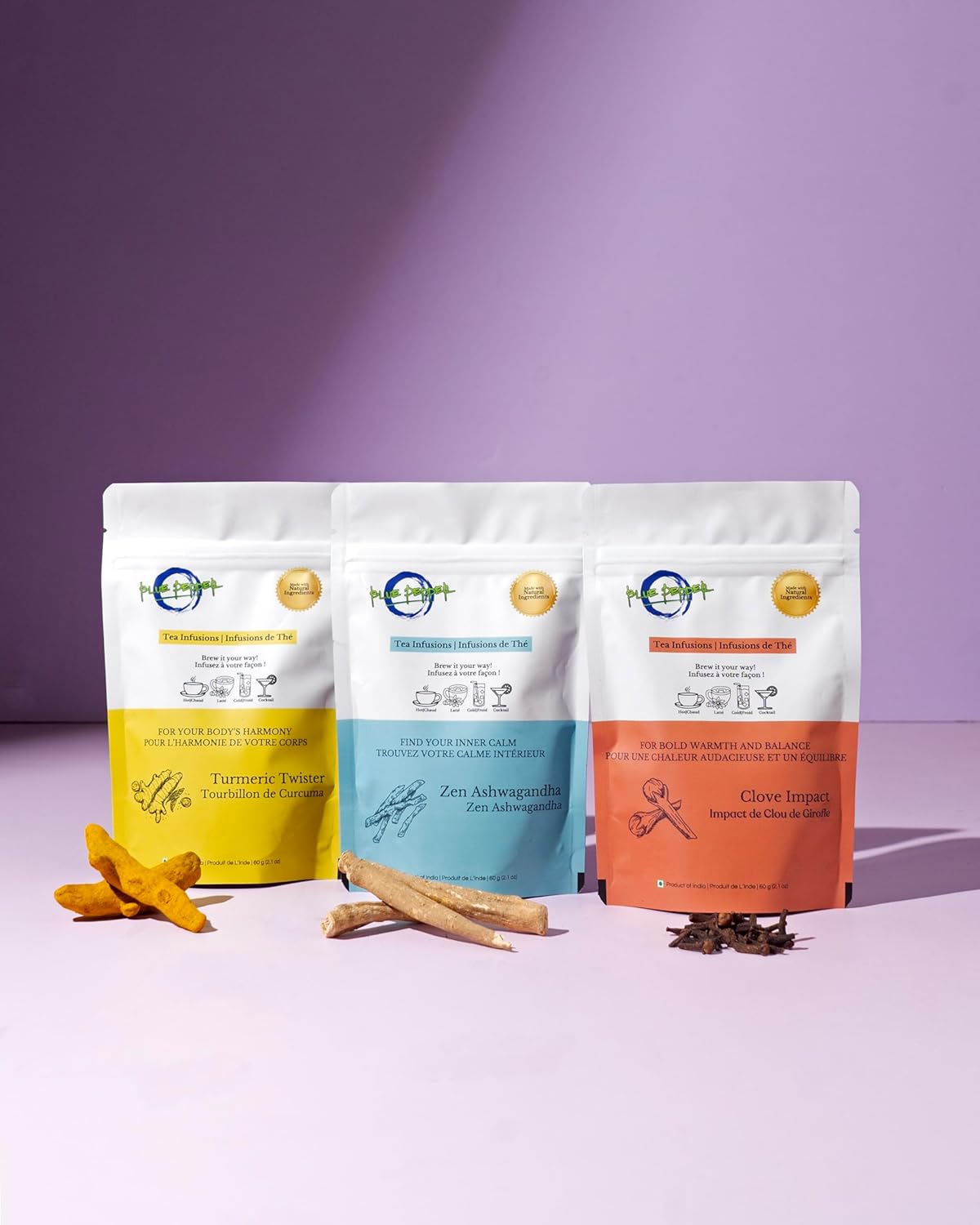 Blue Pepper Mint Tea Infusion | Refreshing Mint Blend with Rose Petals, Coriander, Licorice Root & Amla | Caffeine-Free Natural Beverage