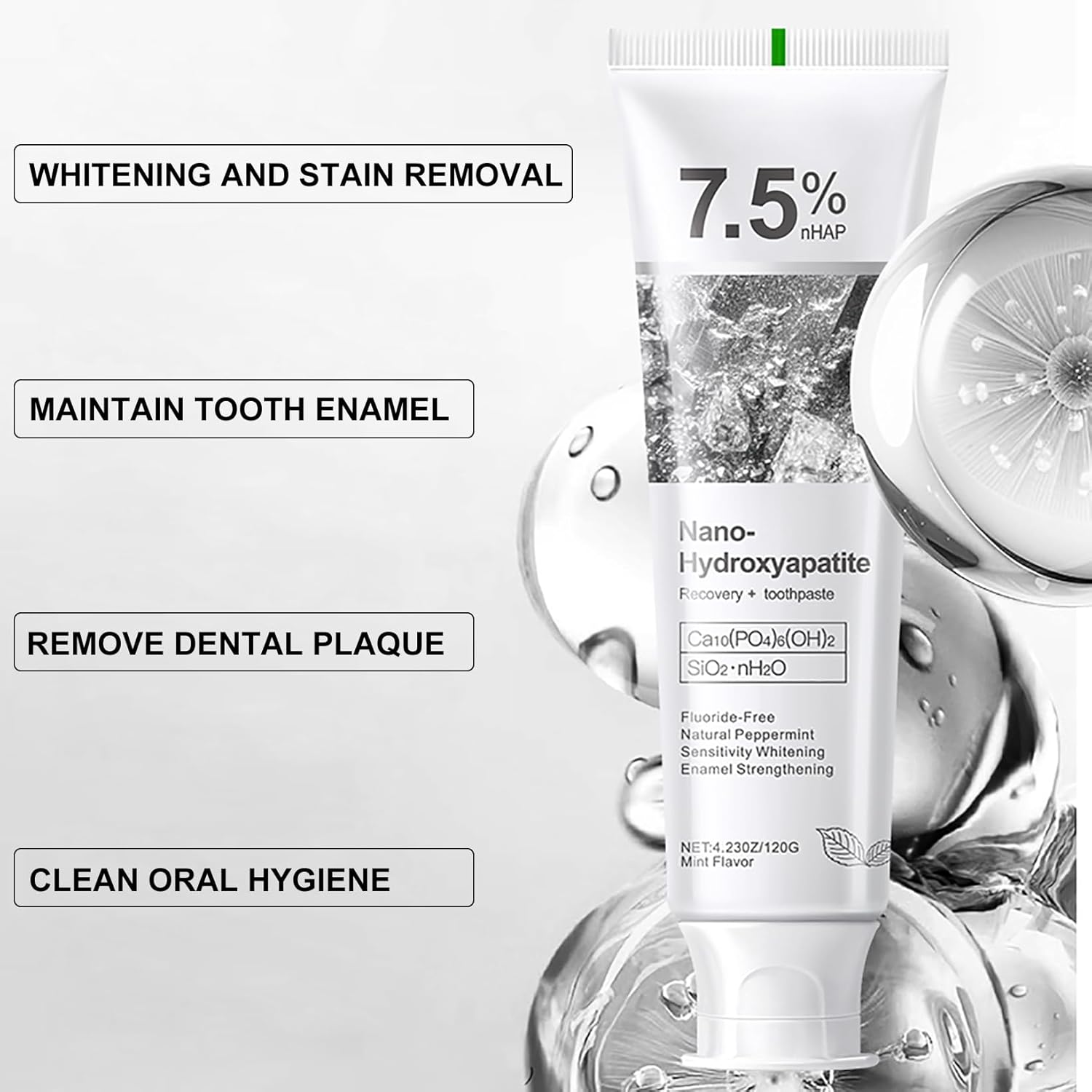 2PCS 7.5% Hydroxyapatite Toothpaste for Advanced Enamel Protection,Appropriate for Sensitive Teeth,Gentle and Effective Formula,Fresh Mint,4.23 oz