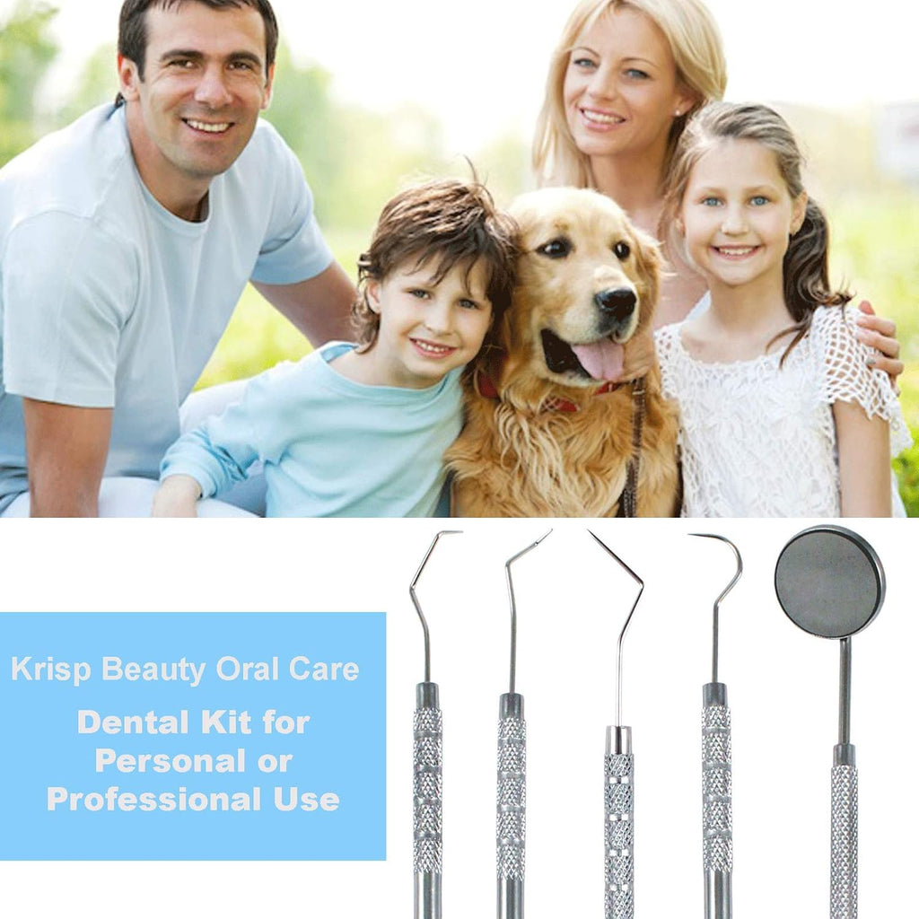 Professional Dental Tools - Dental Pick, Dental Scaler for Tartar Plaque Remover Tooth Cleaner Teeth Scraper Dentist Hygienist Kit Sickle Scaler Teeth Cleaning Set Stainless Steel 5 Pc By Krisp Beauty