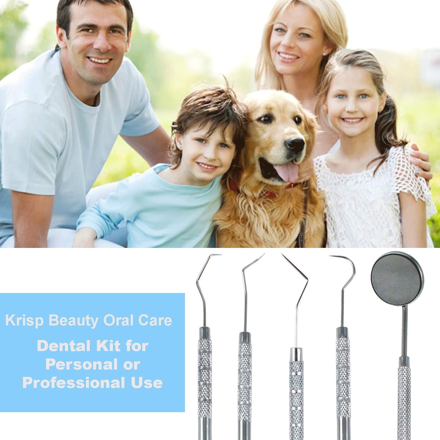 Professional Dental Tools - Dental Pick, Dental Scaler for Tartar Plaque Remover Tooth Cleaner Teeth Scraper Dentist Hygienist Kit Sickle Scaler Teeth Cleaning Set Stainless Steel 5 Pc By Krisp Beauty
