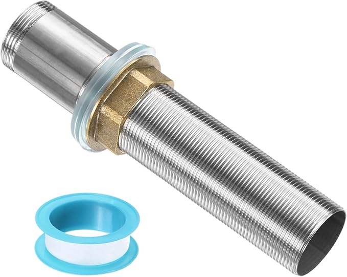 uxcell Faucet Mount Extension Shank 6"x 1.25" Stainless Steel Pipe Faucet Extension Nipple Locknut Kit Extension Threaded Lengthen Fixed High Foot with Raised Nut and Gasket Fittings