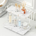 Bathroom Organizer Countertop Perfume Organizer Makeup Organizer Cosmetics Storage Display Rack Vanity Tray Dresser Stainless Steel Gold Shelf White Marble Ceramic Tray