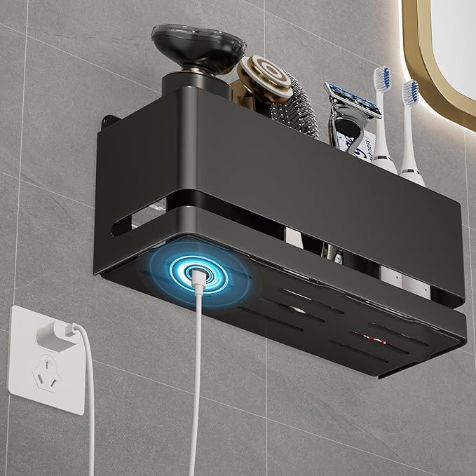 Aluminum Electric Toothbrush Holder - Bathroom Wall Mounted Toothbrush Holder (Black, Three Slot)