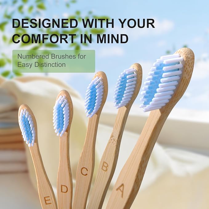 Bamboo Toothbrushes 10 Count - BPA Free Medium Bristles, Compostable Natural Wooden Toothbrushes, Without Plastic, Eco-Conscious Packaging for Adults (Brown and White, Moderate Length)