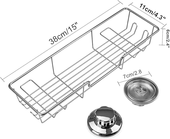 iPEGTOP Strong Suction Cup Adhesive Shower Caddy Bath Shelf Storage with Hooks, Combo Organizer Basket for Shampoo, Conditioner, Soap, Razor Bathroom Accessories - Rustproof Stainless Steel
