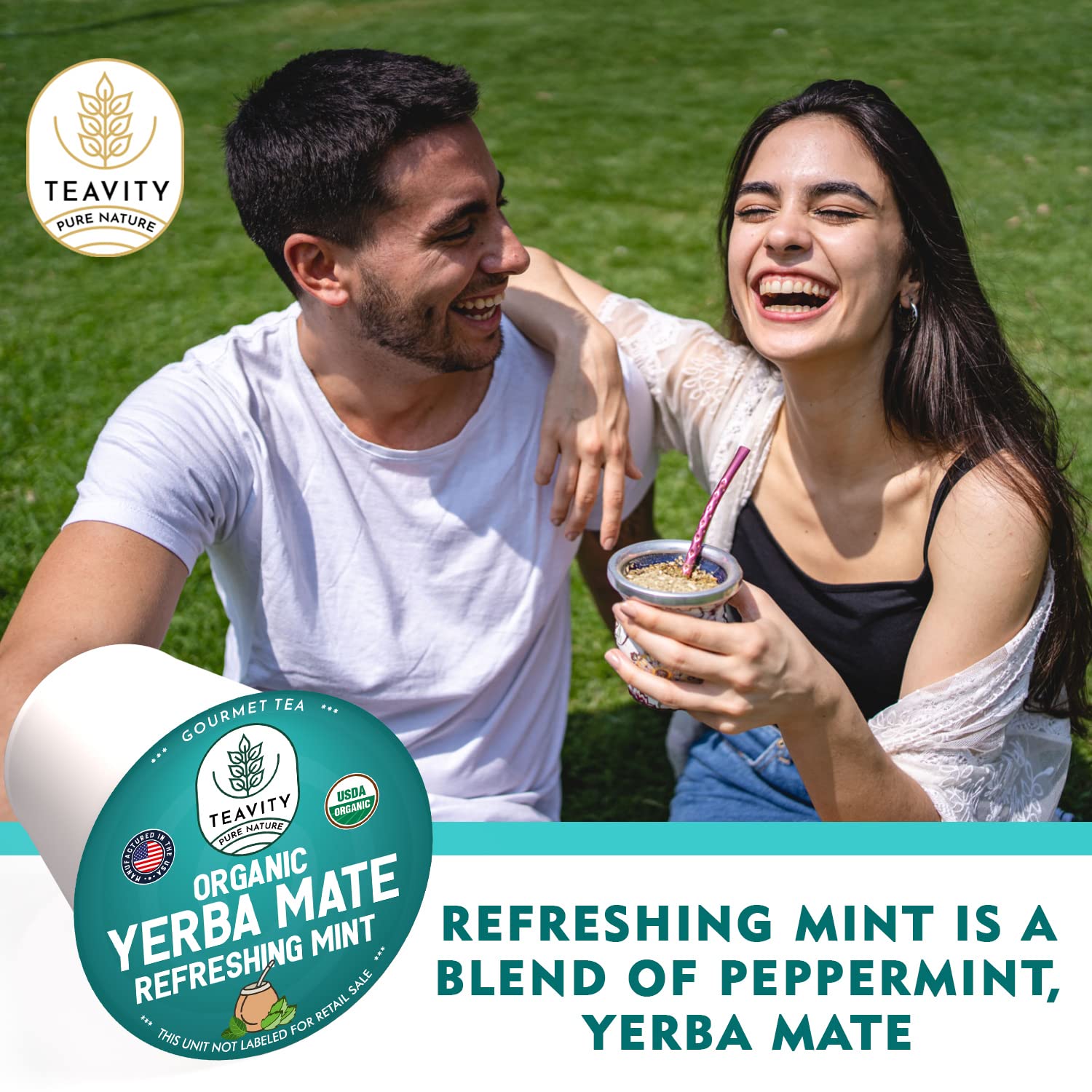 Organic Yerba Mate Refreshing Mint Tea Pods - Naturally Caffeinated Yerba Mate Tea Pod for Keurig Brewers by Teavity (24 Tea Pods)