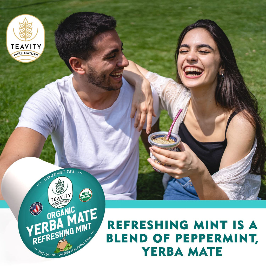 Organic Yerba Mate Refreshing Mint Tea Pods - Naturally Caffeinated Yerba Mate Tea Pod for Keurig Brewers by Teavity (12 Tea Pods)