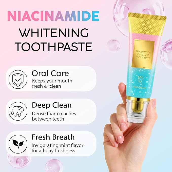 Niacinamide Whitening Toothpaste 100g - Niacinamides Toothpaste Stain Removal, Gentle on Sensitive Teeth & Gums, Fluoride-Free, Natural Enzymes, Dentist-Developed for Coffee & Tea Lovers