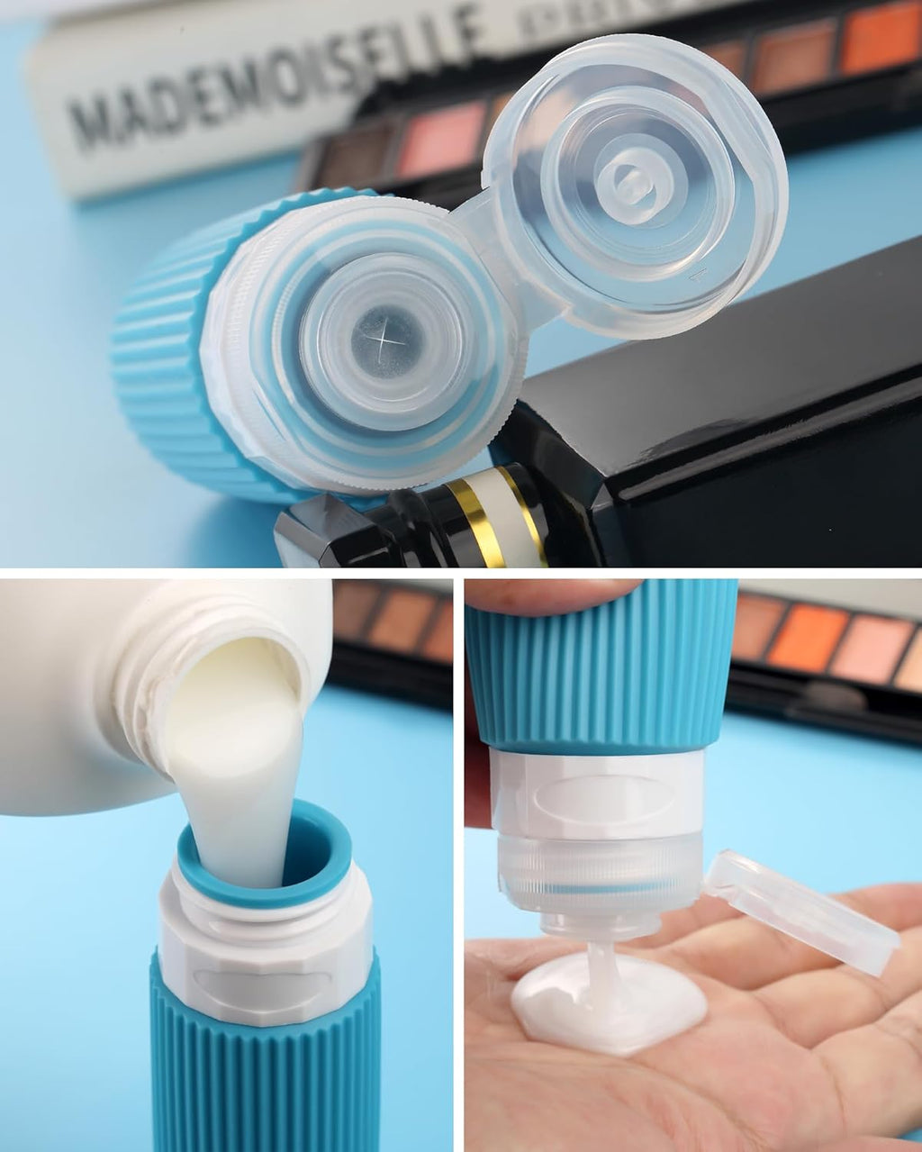 Travel Bottles for Toiletries 8 Pack, Tsa Approved Travel Size Toiletries 3 oz, Containers for Toiletries, with Clear Bag, Leak Proof Silicone Squeezable Essentials Creams Jars