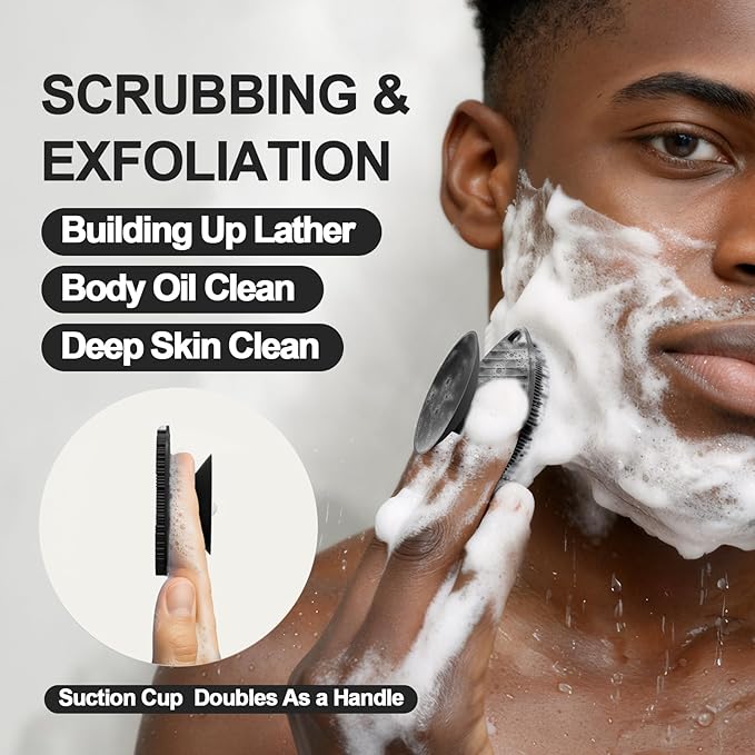 2 Pack Face Scrubbers, Silicone Face Scrubber Soft Bristles, Gentle Lather, Exfoliating & Deep Cleaning for Sensitive Skin, Giant Suction Cup Stick Securely, Easy to Store (Black)