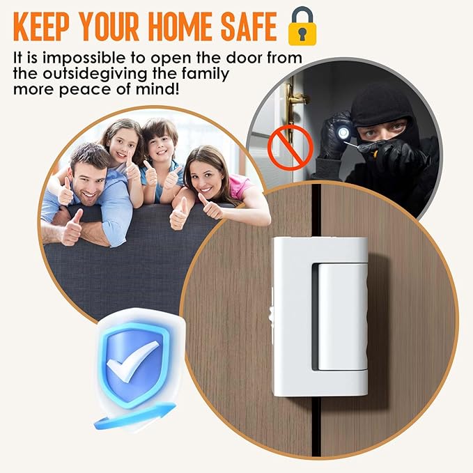 Home Security Door Reinforcement Lock - 800lbs Force Child Proof Flip Lock, Anti-Kick Portable Door Lock for Apartments & Travel, Extra Safety for Inward Swinging Doors from Inside (White-1set)