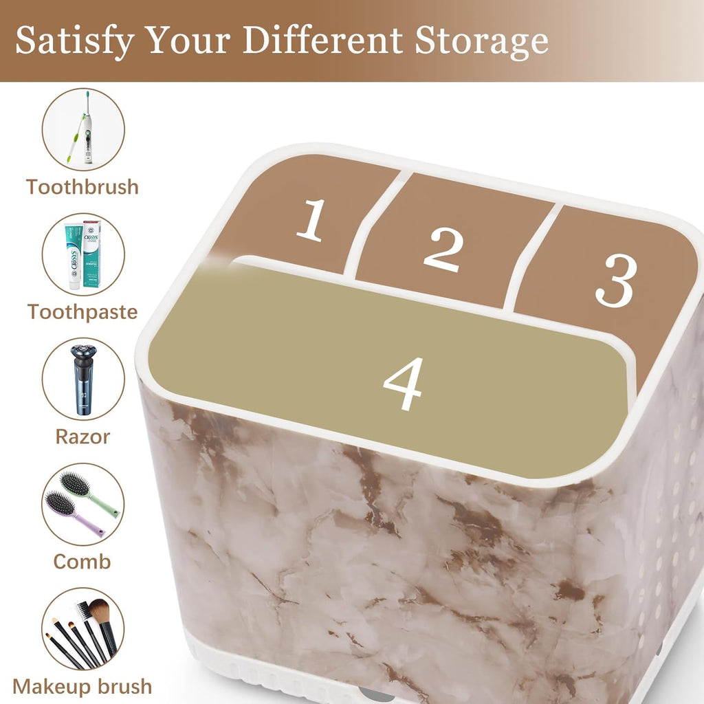 Toothbrush Holders for Bathrooms, Kids Electric Toothbrush and Toothpaste Holder, Toothbrush Caddy Organizer, 4 Slots Tooth Brushing Stand for Bathroom Organizer Countertop (White Marble)